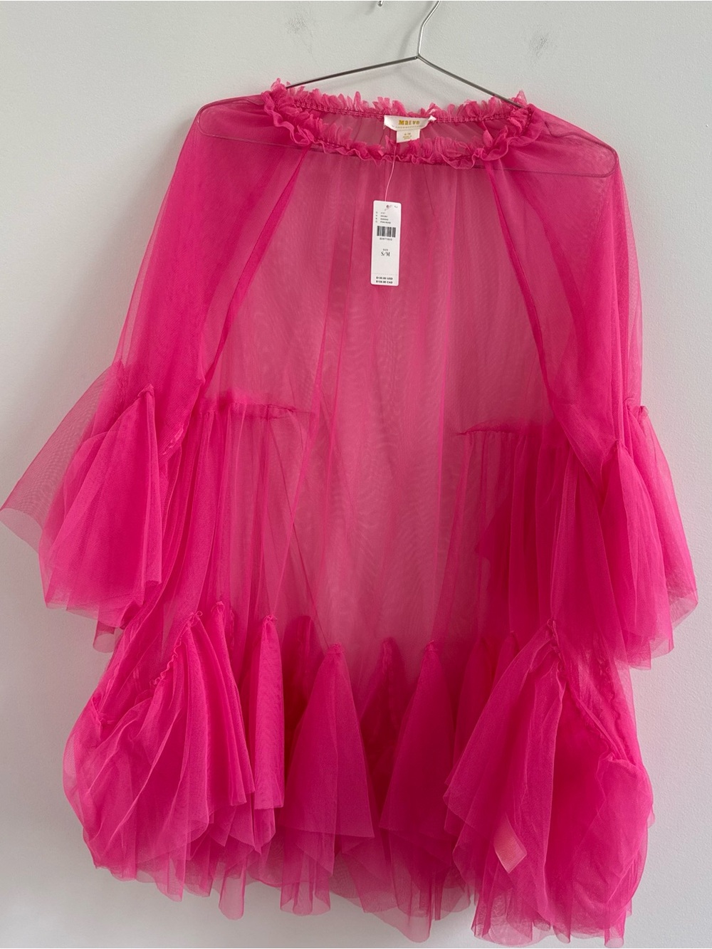 Maeve Hot Pink Sheer Ruffle Tulle Top